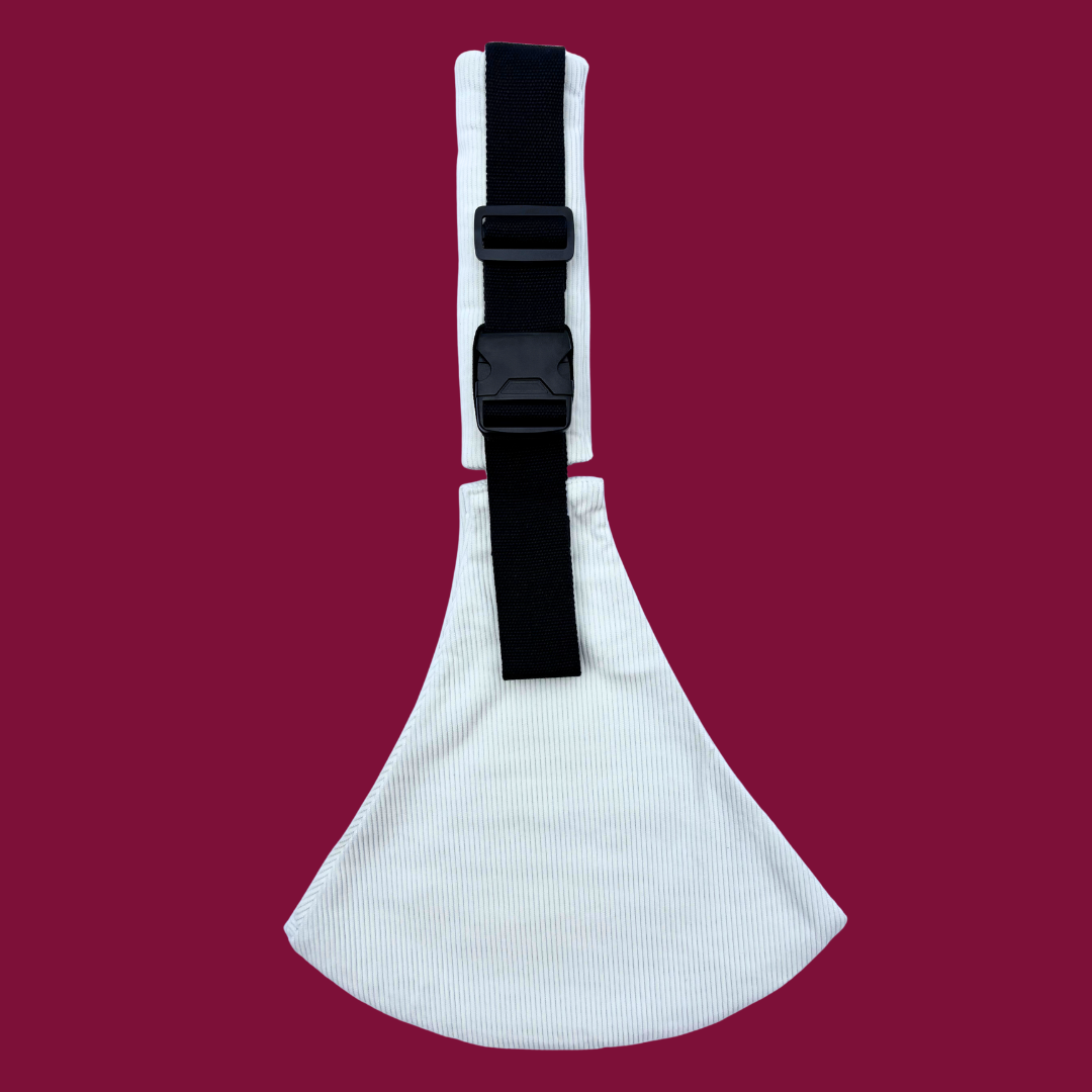 White ribbed knit skirt on a red background